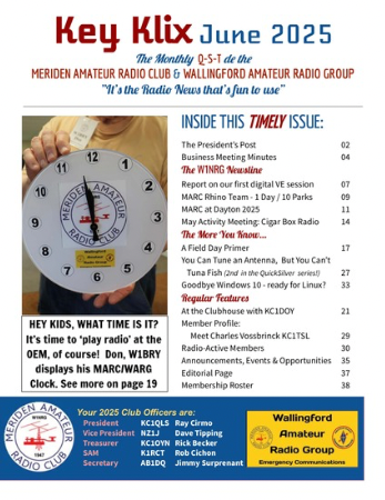 Cover of June KeyKlix with table of contents and photo of a clock, which is not explained.